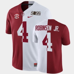 Men's Alabama Crimson Tide College Football Crimson White Brian Robinson Jr. #4 2022 National Championship Split Edition Jersey 168532-420