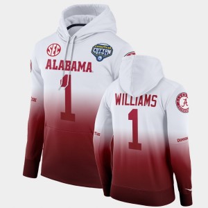 Men's Alabama Crimson Tide College Football White Crimson Jameson Williams #1 2021 Cotton Bowl Color Crash Hoodie 389023-818