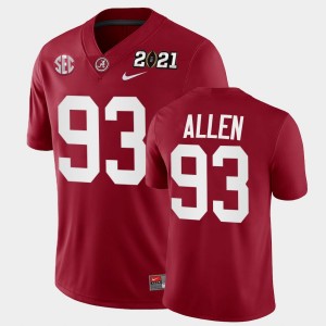 Men's Alabama Crimson Tide 2021 National Championship Crimson Jonathan Allen #93 Playoff Game Jersey 789291-343