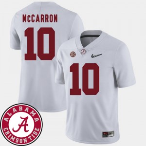 Men's Alabama Crimson Tide College Football White AJ McCarron #10 2018 SEC Patch Jersey 938408-713