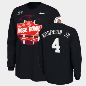 Men's Alabama Crimson Tide 2021 Rose Bowl Black Brian Robinson Jr #4 Illustrated Long Sleeve T-Shirt 733639-874