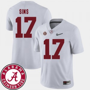 Men's Alabama Crimson Tide College Football White Cam Sims #17 2018 SEC Patch Jersey 670826-732
