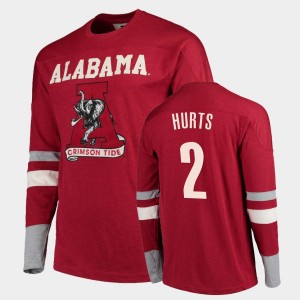 Men's Alabama Crimson Tide Old School Crimson Jalen Hurts #2 Football Long Sleeve T-Shirt 891927-182
