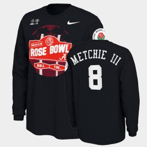 Men's Alabama Crimson Tide 2021 Rose Bowl Black John Metchie III #8 Illustrated Long Sleeve T-Shirt 603177-271
