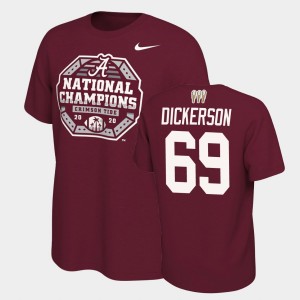 Men's Alabama Crimson Tide 2020 National Champions Crimson Landon Dickerson #69 3X CFP T-Shirt 184456-615