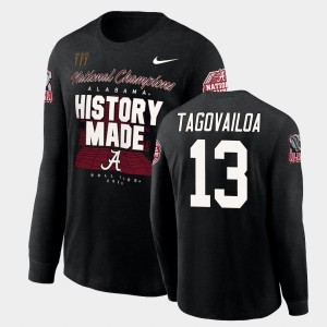 Men's Alabama Crimson Tide 2020 National Champions Black Tua Tagovailoa #13 History Made Long Sleeve T-Shirt 232629-129